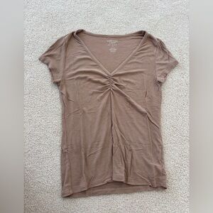American Eagle Outfitters Women's Brown Ruched V-Neck Tee